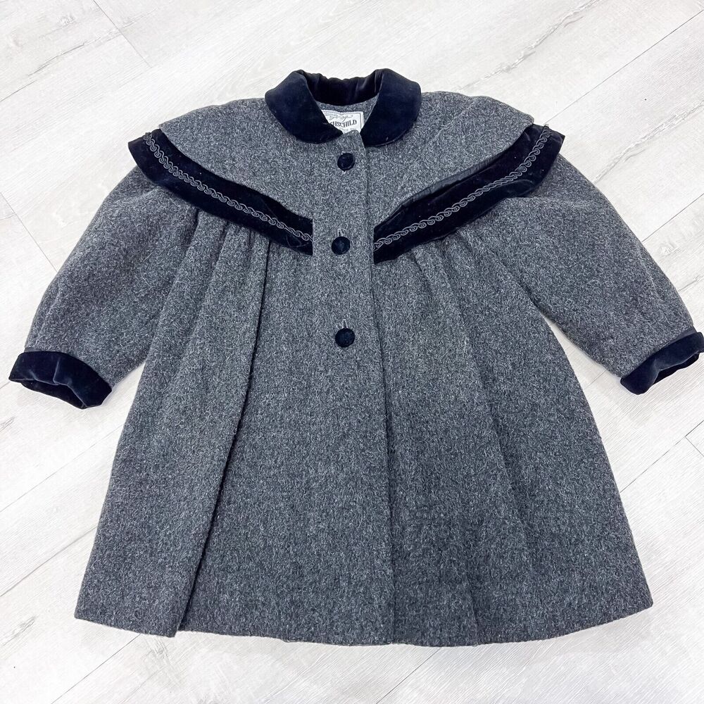 Vintage Rothschild Wool Blend Peter Pan Jacket Grey Black Size 3T Girls